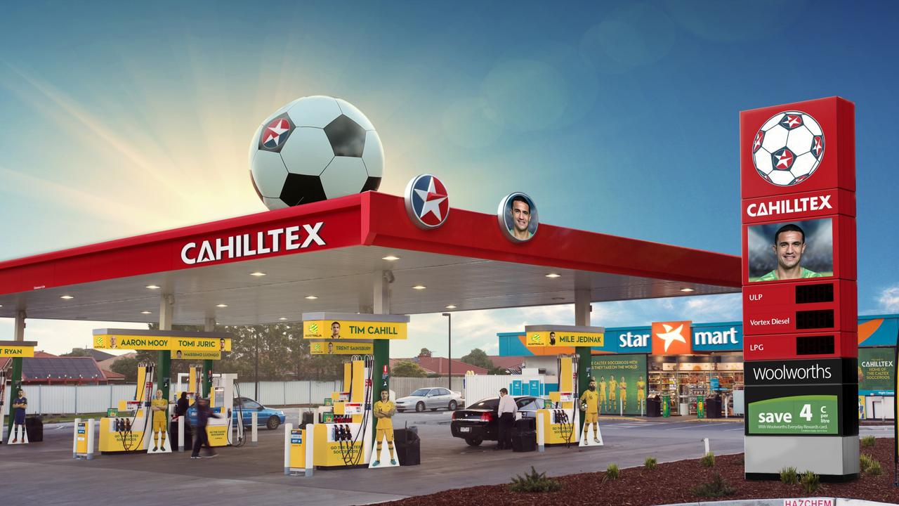 Artist impression of the CAHILLtex promotion at a Sydney petrol station.