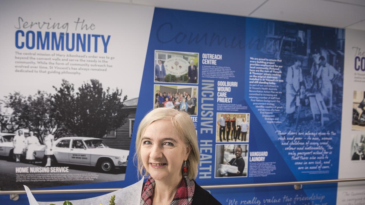 St Vincent's Private Hospital archivist Jane Smith at the opening of the history wall in the emergency department, Monday, April 11, 2016. Picture: Kevin Farmer