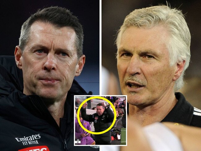 Mick Malthouse took issue with Craig McRae's celebration. Pictures: Getty