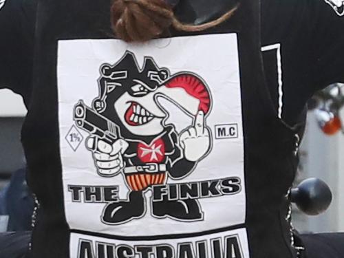 Members of Finks motorcycle club prepare to ride north to Wodonga. Police turned up to keep a watch at their Cranbourne West clubhouse. Friday, January 28, 2021. Picture: David Crosling