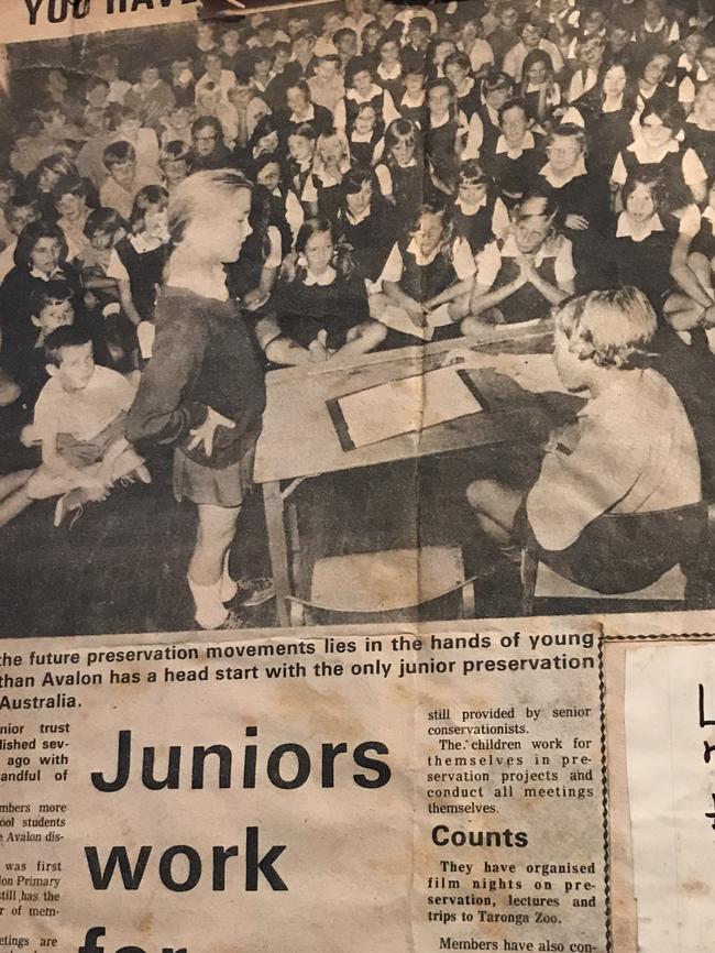 A newspaper clipping  of Trudie (left and standing) from August 1971, then aged 11, when she was secretary of Avalon Public School's Junior Preservation Trust.