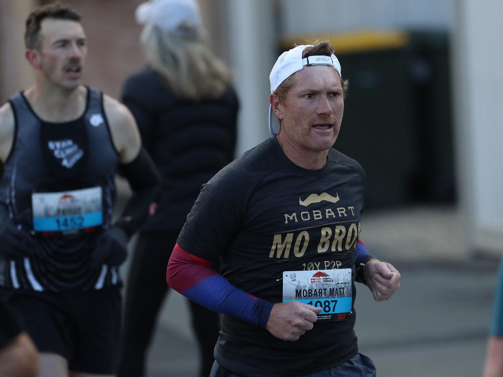 Runners make their way up Davey Street during the 2019 Point to Pinnacle. Picture: LUKE BOWDEN