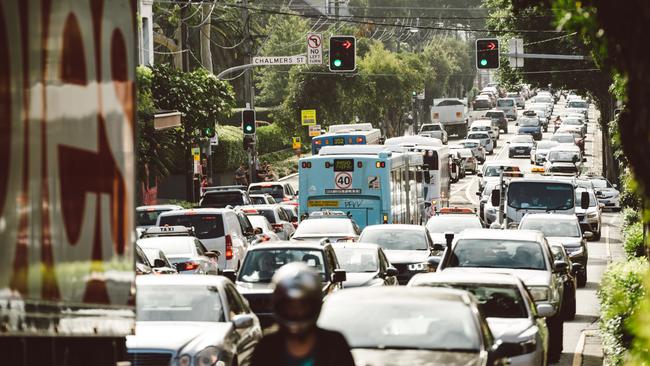 The PM commute along Cleveland St, Surry Hills was 12.3km/h. Picture: Michael Bilbe-Taylor