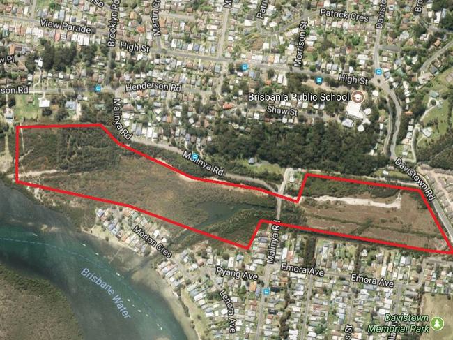 Map showing the wetlands for sale around Manlinya Road, Davistown.