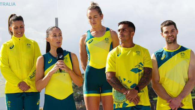 Model athletes: Lisa Darmanin, left, Katie Ebzery, Lucy Stephan, Maurice Longbottom and Tom O’Halloran. Picture: Gaye Gerard