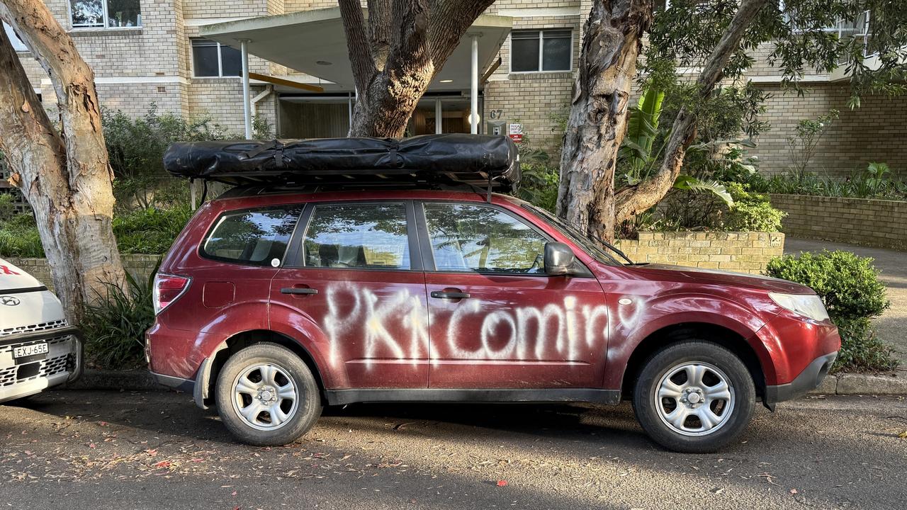 Anti-Semitic graffitied cars on Ocean St, Wellington St and Tara St in Woollahra. It is believed the incidents took place about 12.30am on Thursday, November 21. Picture: Aymon Bertah