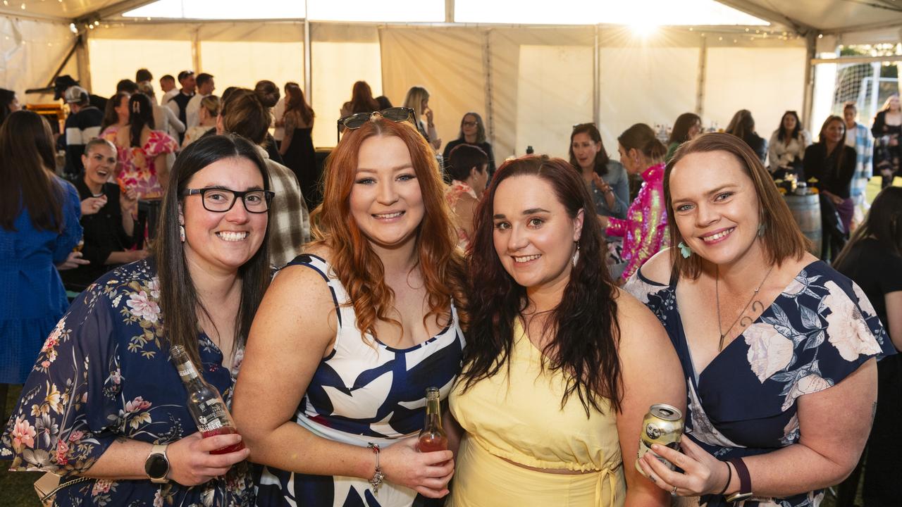 At the Sparkling Soiree Ladies Day are (from left) Taylah Muggleton, Georgia Strohfeld, Hayley Moore and Mel Howe hosted by Willowburn Football Club, Saturday, August 3, 2024. Picture: Kevin Farmer