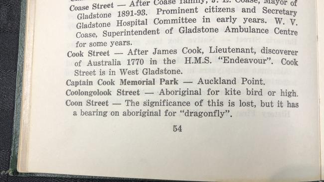 A page referring to Coon Street in the book The Student's Friend: The Gladstone Story. Picture: Gladstone Regional Council