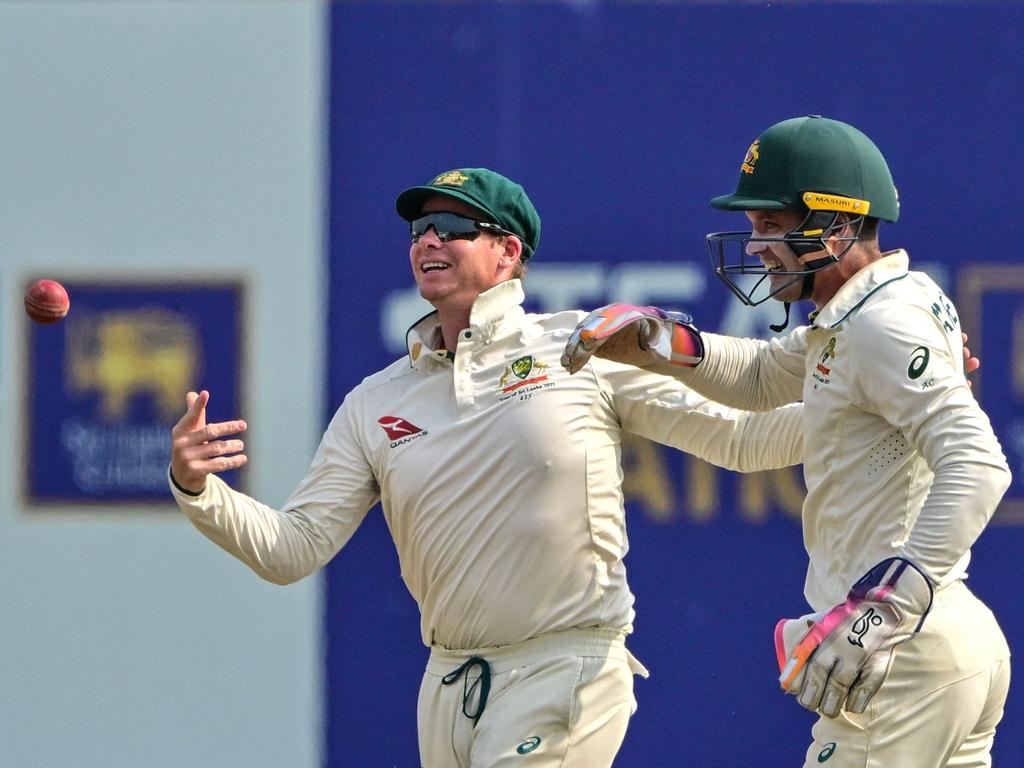 Steve Smith is the first non-keeper to take 200 Test catches for Australia. Picture: Ishara S. Kodikara/AFP