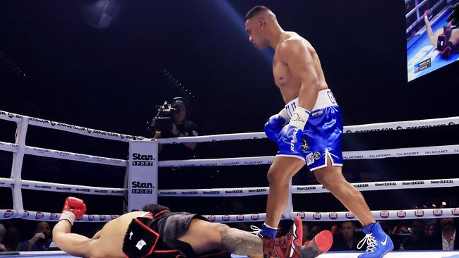 Pangai Jnr knocked out Jeremiah Tupai-Ui in one of his previous fights. Picture: Getty