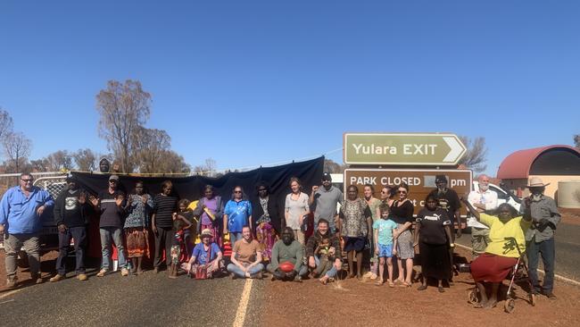 Traditional owners blockaded the entrance to Uluru-Kata Tjuta National Park amid growing fears of travellers arriving from hot spots. Picture: Supplied