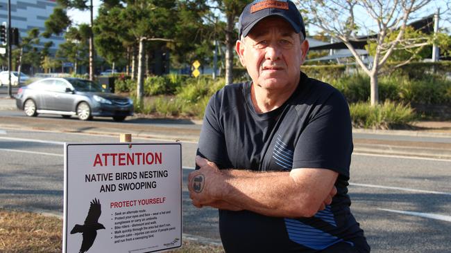 Retiree Frank Tanti wants to see aggressive magpies removed from bustling business centres. Picture: Marcel Baum.