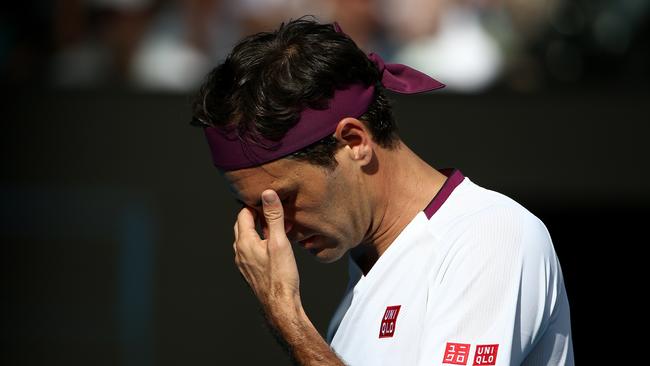 It all looked over for Roger Federer as he struggled during his five-set epic. Picture: AAP