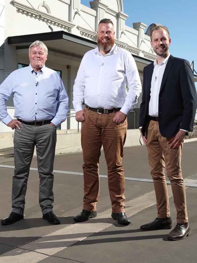 From left, Dale McNamara (One Nation), Dan Repacholi (Labor), and James Thomson (Nationals) ahead of the Sky News candidates’ debate. Picture: David Swift