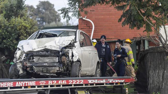 The car is taken away on a tow truck. Picture: Roy VanDerVegt