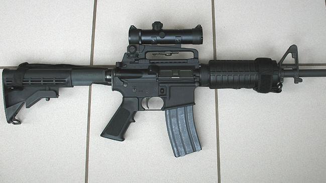 An AR-15 Colt Tactical Carbine assault rifle, similar to one of the weapons used by the gunman when he went on a shooting killing spree inside a movie cinema in Aurora, Colorado, USA.