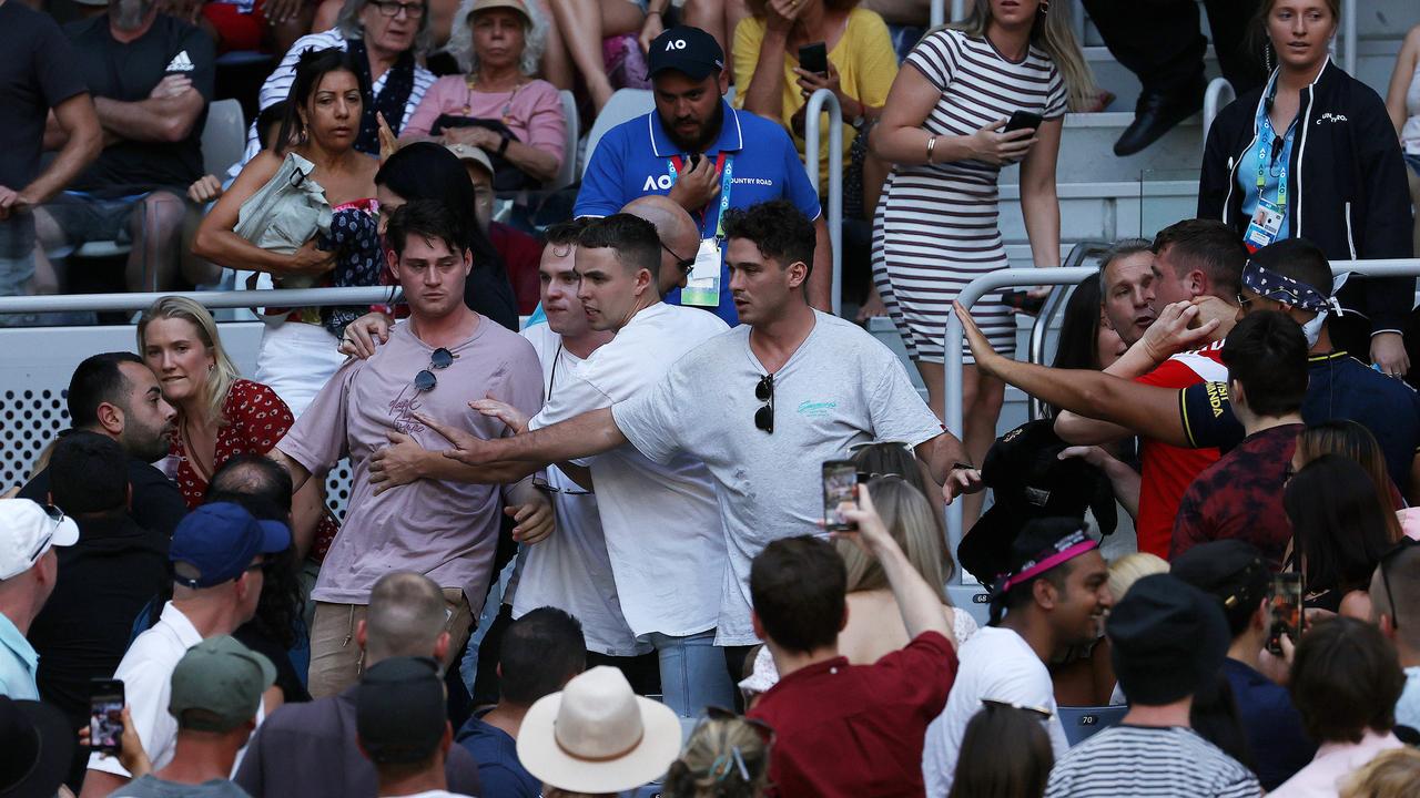 Fight in Melbourne Arena before the Nick Kyrgios match . Pic: Michael Klein