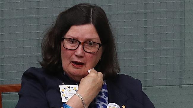 Leonie Sheedy watches the national apology to victims and survivors of institutional child sexual abuse in the House of Representatives in Parliament House in Canberra last October. Picture: Kym Smith/FILE