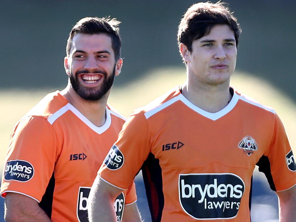 The Tigers would love to bring James Tedesco and Mitchell Moses home. Picture: Gregg Porteous