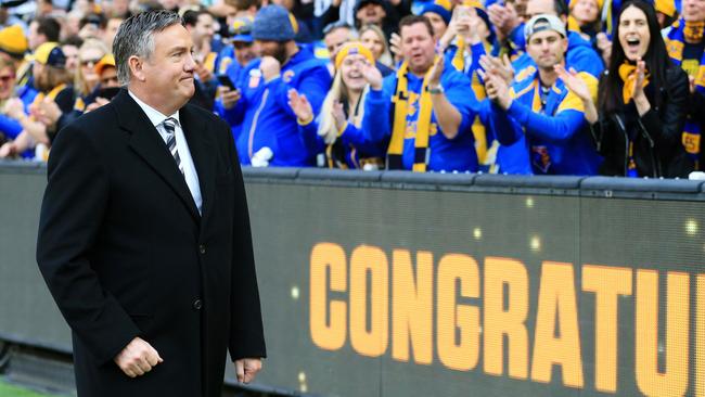 Eddie McGuire congratulates West Coast fans. Picture: Mark Stewart