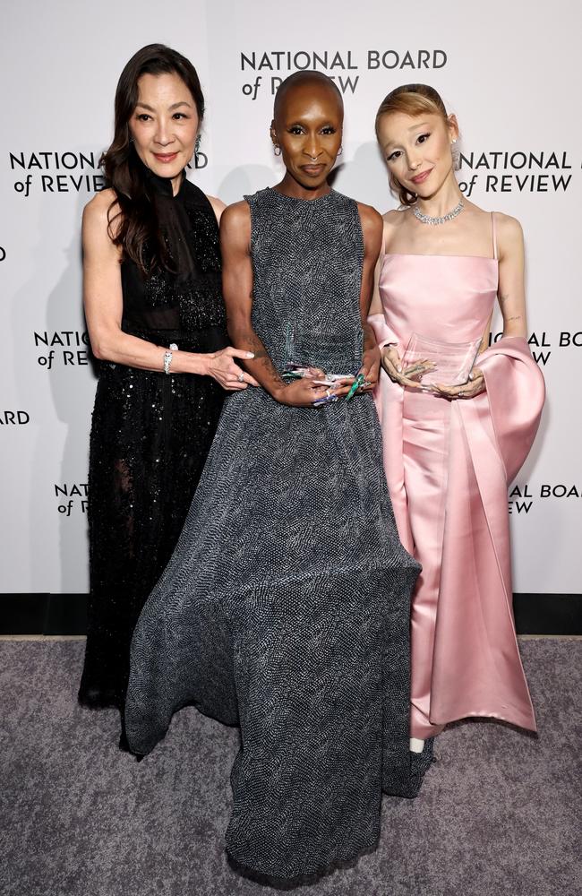 Michelle Yeoh with Cynthia Erivo and Ariana Grande. Picture: Getty Images