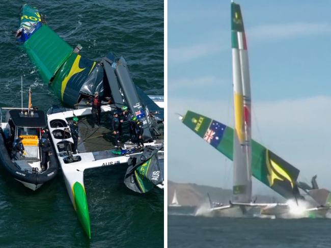 The wing on Australia's SailGP boat fell to pieces.