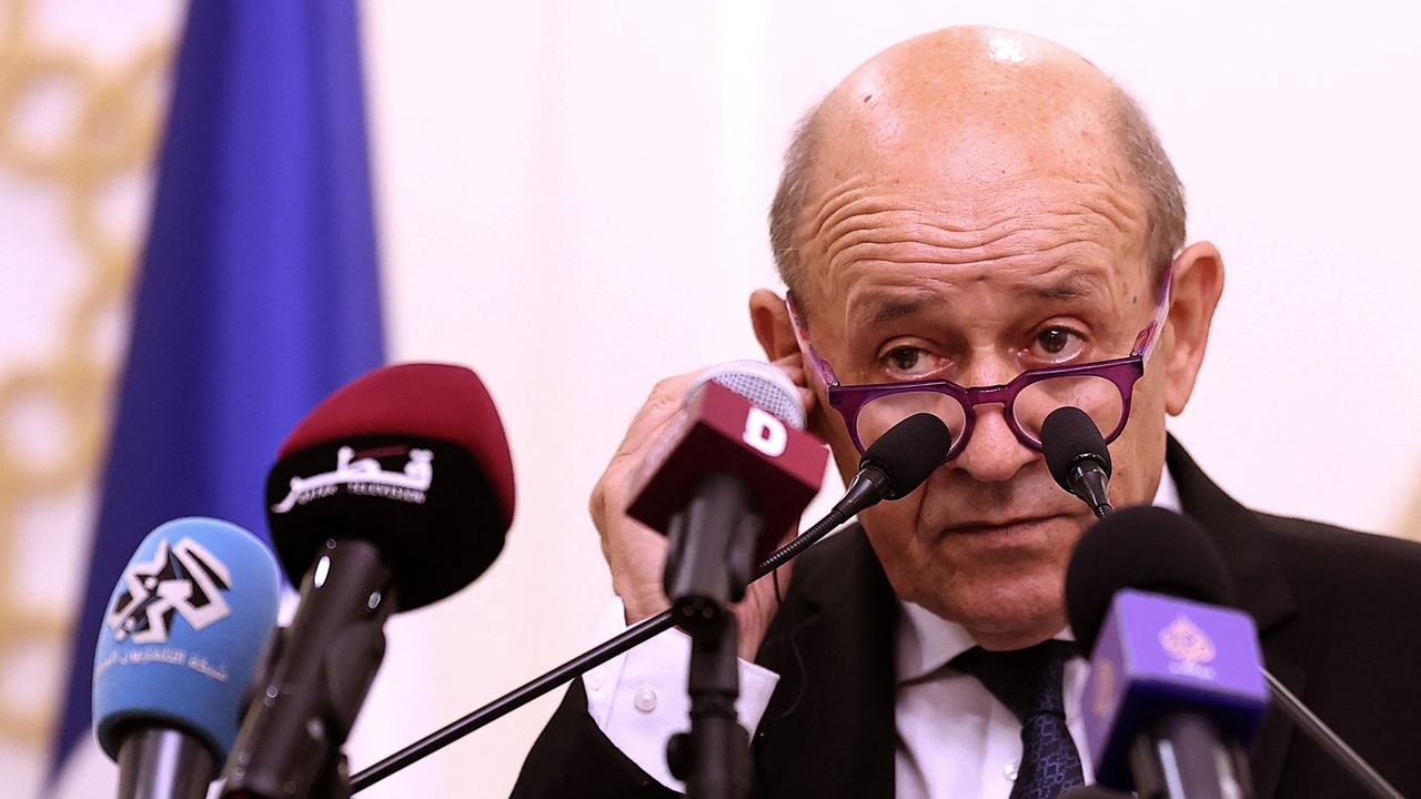 French Foreign Minister Jean-Yves Le Drian called the AUKUS alliance like a ‘knife in the back’. Picture: AFP.