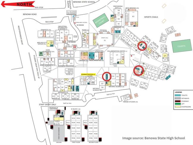 Location of "extensively damaged" asbestos at Benowa State High School.