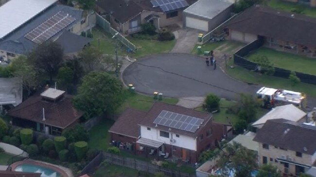 Emergency services at Visser Ct, Rochedale South, where a house has been engulfed in flames. Picture: 9 News Queensland