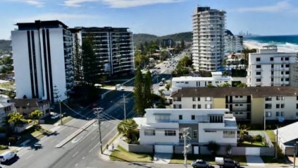 The towers around the site for a planned 14 storey tower on The Esplanade at Palm Beach on the southern Gold Coast.