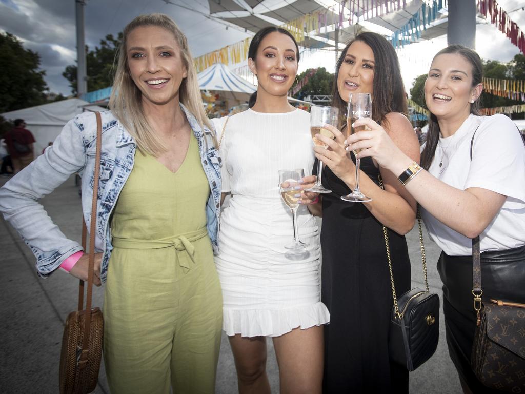 Zoe Hitchen, Louella Horne, Georgia Horne and Meg Baker enjoying the NYE party at the 2019 Taste of Tasmania. Picture: LUKE BOWDEN