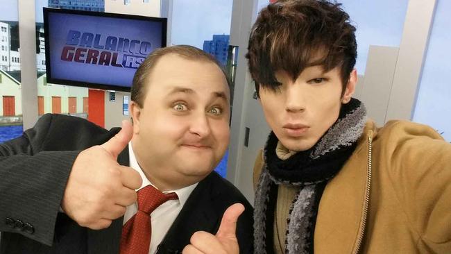 Post operation... Xiahn appears on a local TV show with his new Asian look. Picture: Facebook/Xiahn