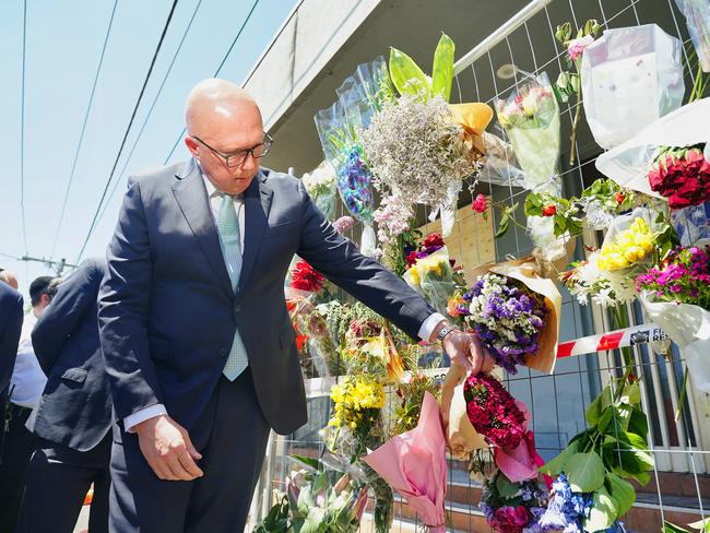 Australian Opposition Leader Peter Dutton visits the Adass Israel Synagogue in Ripponlea following the recent fire. Picture: NewsWire / Luis Enrique Ascui