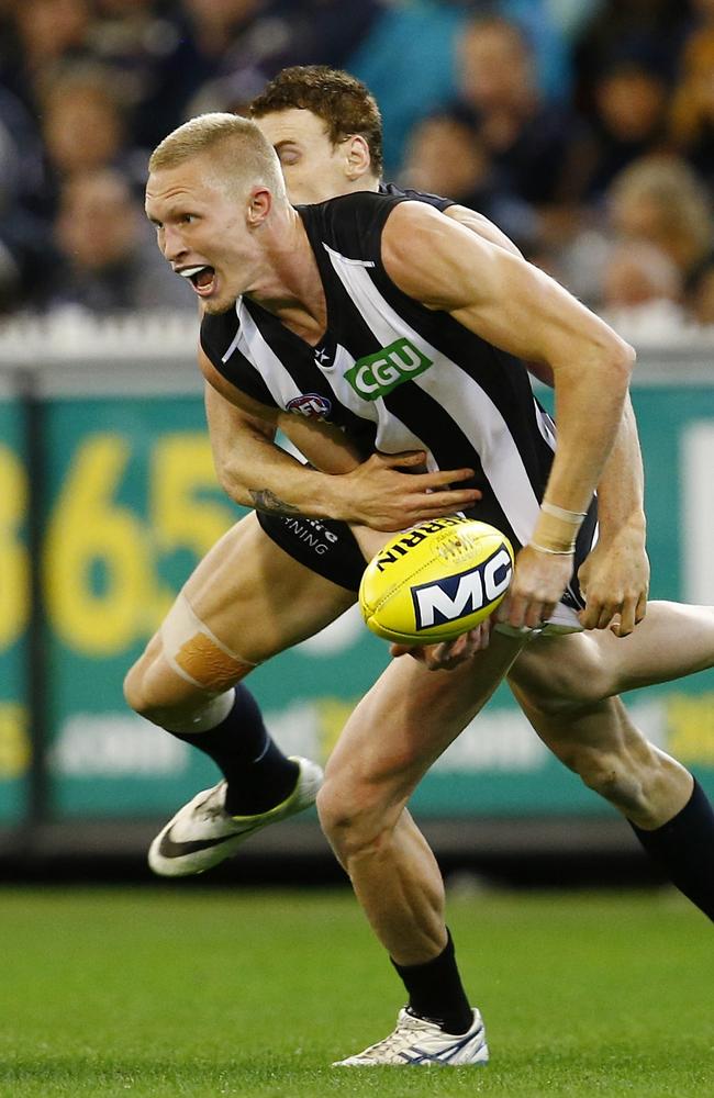 Collingwood’s young backline, including Jack Frost, continues to stand up. Picture: Michael Klein