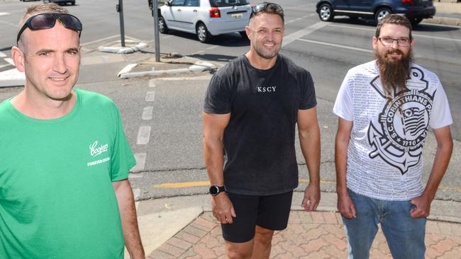 Jake, Darren and David Ellis outside the Highway Inn on the corner of Marion Rd and Anzac Hightway. Picture: Brenton Edwards