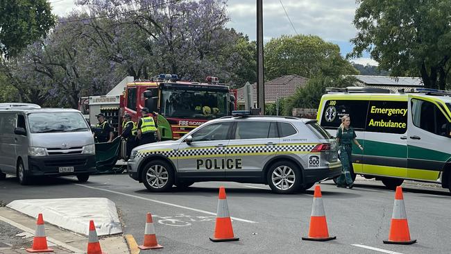 A cyclist has died in a crash on Wattle Street in Fullarton, on the corner of Kenilworth Road. Picture: Dylan Hogarth