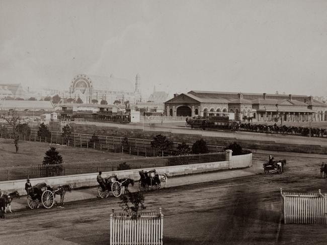 1880: The Railway Station on George's Street, South Sydney. Picture: C. Bayliss/Hulton Archive/Getty Images