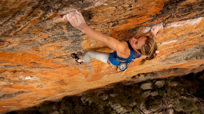 Nanna Brandt climbs Serpentine, in the Mount Stapylton Amphitheatre in the Grampians National Park, Victoria. Picture: Matt Ray