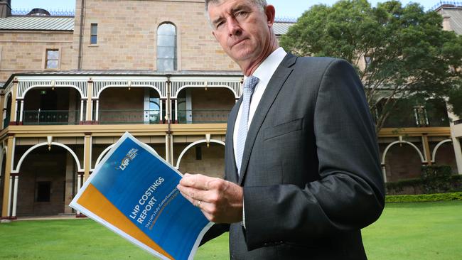 LNP Deputy Leader and Shadow Treasurer Tim Mander with his party’s costings today. Picture: Liam Kidston.