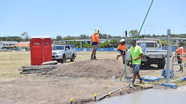 Workers get construction started on a new Spotlight store on Dalton Drive in Maroochydore. Picture: Patrick Woods.