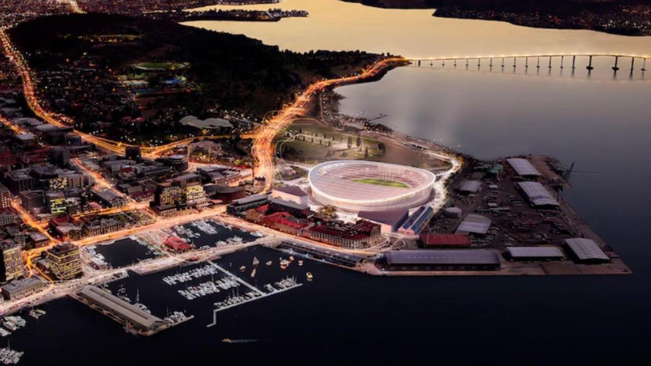 A concept image of Hobart's proposed stadium at Macquarie Point — the design is yet to be finalised.(Supplied: AFL) Tasmania AFL Tasmania Devils AFL stadium