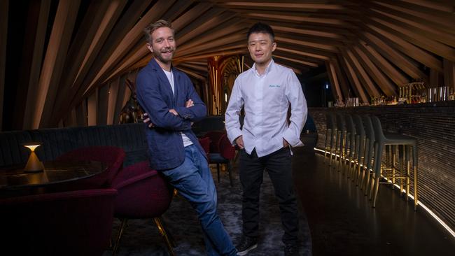 W Hotel executive chef Jihun Kiim and bar manager Zachary Morgan in the Curious Bar. Picture: Wayne Taylor