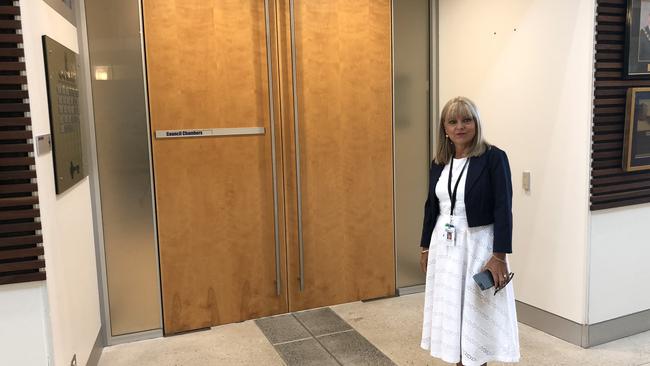 Deputy Mayor Donna Gates stands outside the Evandale chamber, after declaring perceived conflicts of interest.