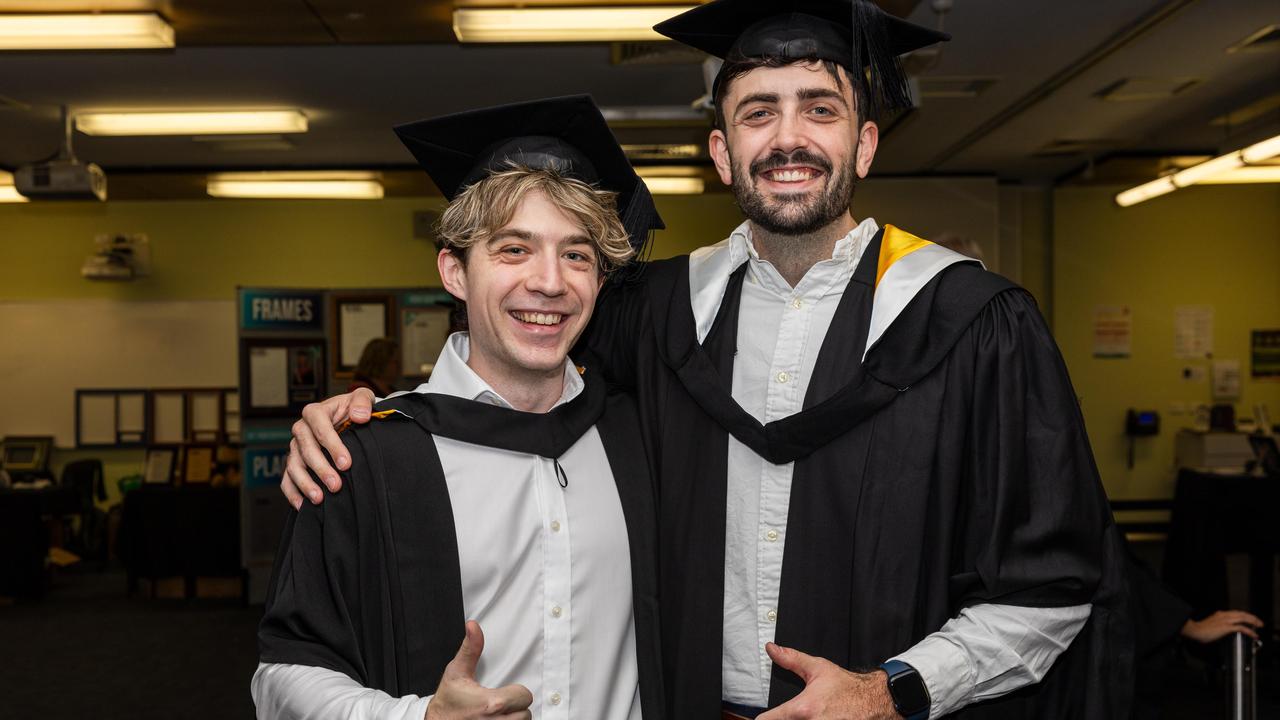 Ben Mctigue and Jake Slack at the 2025 Graduation ceremony held at Charles Darwin University on May 20, 2025. Picture: Pema Tamang Pakhrin