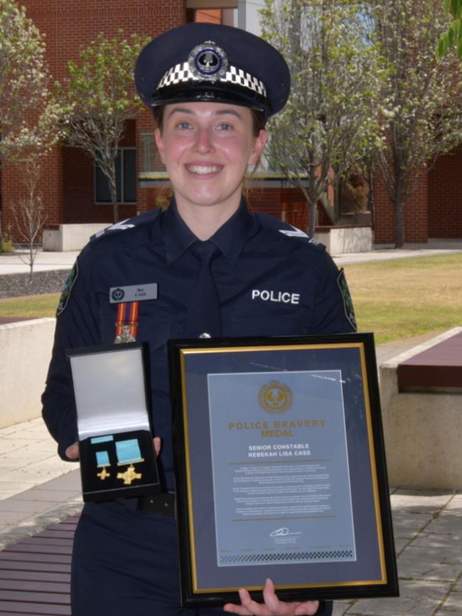 South Australian Police Senior Constable Rebekah Cass with her bravery award on Wednesday 16 October. Picture: Supplied