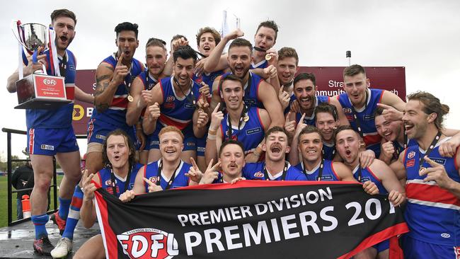 Keilor celebrates last season’s EDFL Premier Division flag. Picture: Andy Brownbill