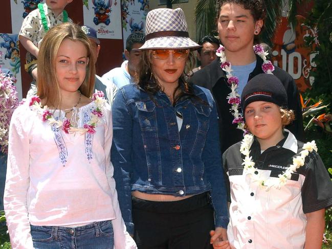 Priscilla Presley with children, Riley and Benjamin Keough. Picture: AFP