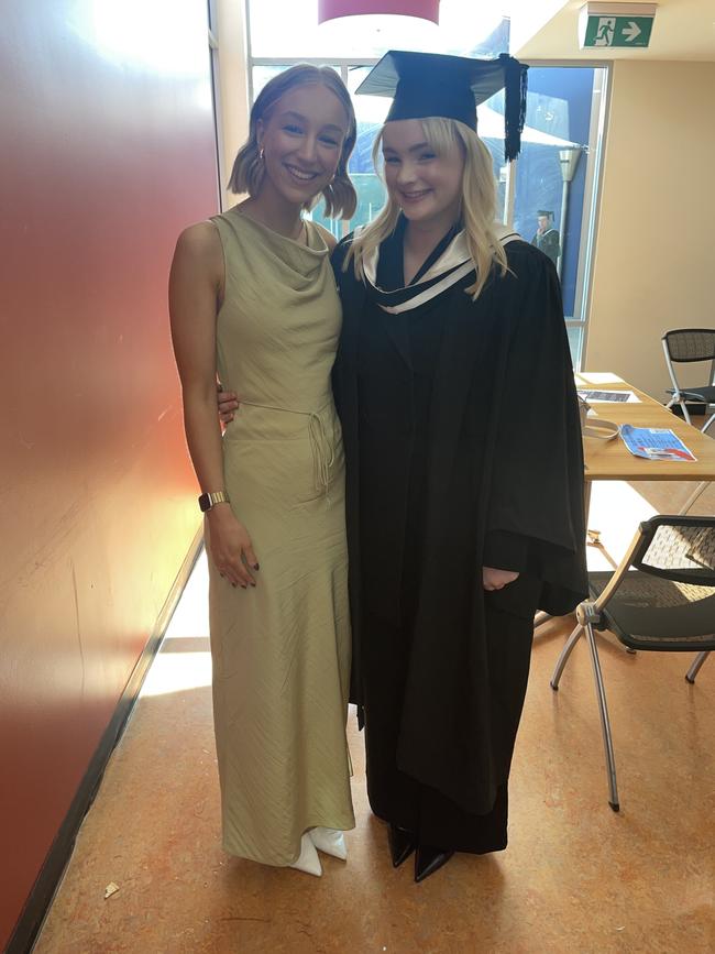 Isabella Jettner and Abi Jettner (Bachelor of Physiotherapy: Honours) at the Federation University Churchill Campus graduations on Tuesday, March 25, 2025. Picture: Jack Colantuono