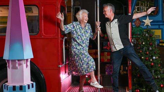 Eileen Harris, 94, was in the first Pageant after the war. This year, she has been offered a spot on the Christmas bus. She is pictured with her son Neville Harris who plays in the pipe band in the pageant. Photo: Naomi Jellicoe