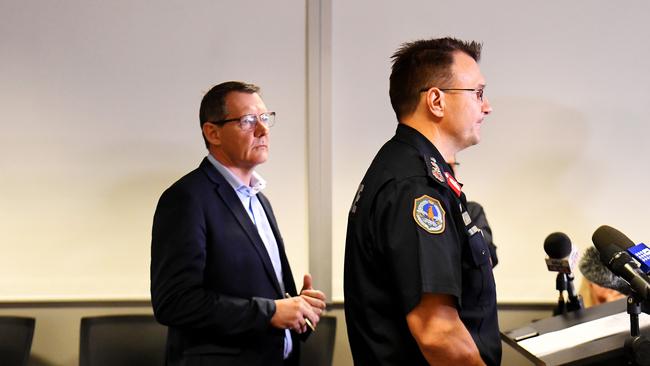 Police Commissioner Reece Kershaw speaks to the media following the mass shooting. Picture: Keri Megelus